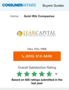 Consumer Affairs Rating for Lear Capital
