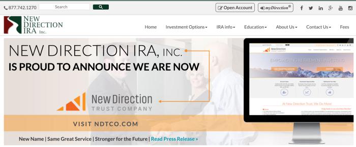 New Direction IRA Trust Company home page