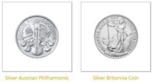 Silver coins - Silver Austrian Philharmonic, Silver Britannia Coin