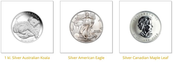 Silver coins - Silver Canadian Maple Leaf, Silver American Eagle, 1 kl. Silver Australian Koala